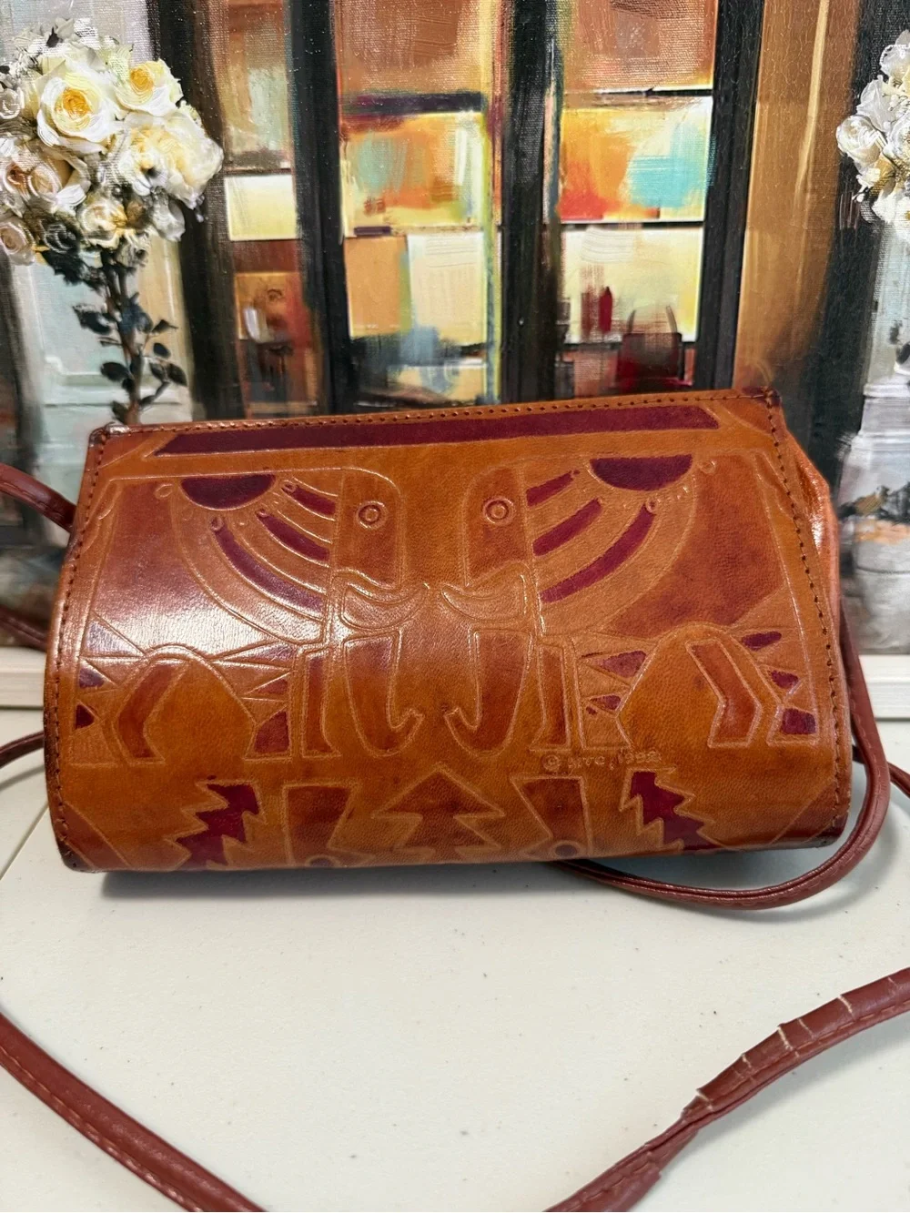 Non branded Leather Crossbody Bag in Brown and Red